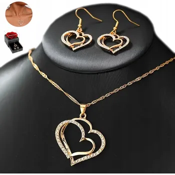 Náhrdelník NASZYJNIK ZŁOTY ŘETÍZEK Z ZAWIESZKĄ SERCE PRO ŽENY JAKO DÁREK + NÁUŠNICE