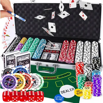 Pokerové sada POKER SET 500 ŽETONŮ KUFR KARTY TEXAS KOSTKY ŽETONY VELKÝ POKER