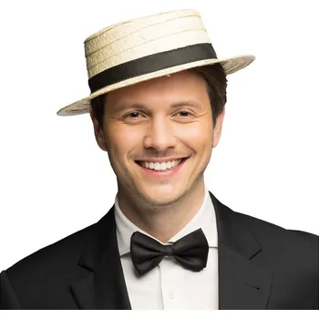 Klobouk Slaměný klobouk Chevalier retro s černou stuhou, elegantní styl 20. let