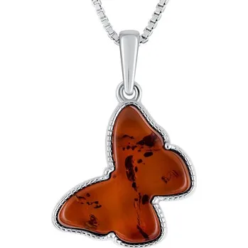 Přívěsek Stříbrný jantarový přívěsek ve tvaru motýlka Lepti