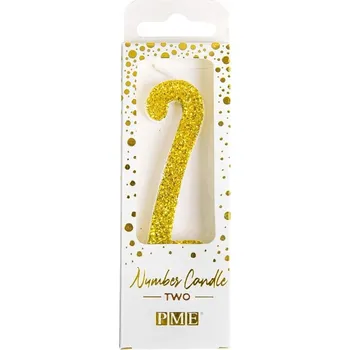 Zlatá svíčka číslice 2 se třpytkami PME 80mm