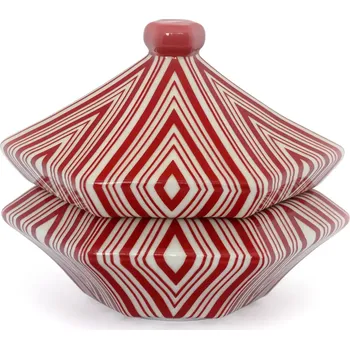 Dóza na potraviny Kubistická šestiboká dóza s víkem s červeným dekorem