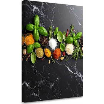 Obraz Obraz do kuchyně, Koření a bylinky na mramorovém pozadí 70x100
