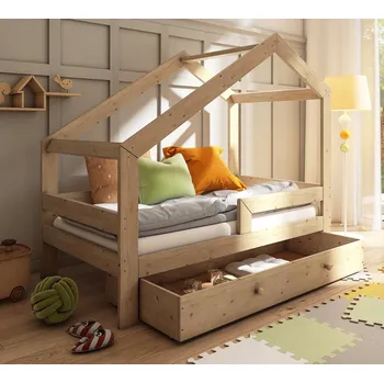Dětská postýlka DĚTSKÁ POSTEL SE ZÁSUVKOU DOMEČEK 90X180 DŘEVĚNÁ POSTÝLKA PRO DĚTI KBWN