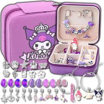 Dětské navlékací korálky SADA KORÁLKŮ NA VÝROBU NÁRAMKŮ KORÁLKY KUROMI 74 DÍLKŮ