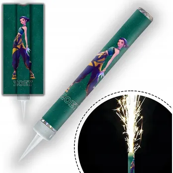 Dortová svíčka DORTOVÁ FONTÁNA DEMON HUNTERS LOVKYNĚ DÉMONŮ K-POP PRSKAVKA SVÍČKA 12cm