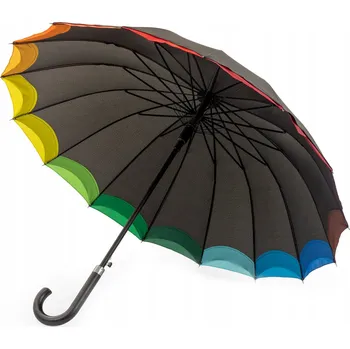 Deštník Automatický deštník černý, 16 drátů, pongee, dřevěná rukojeť, větruodolný