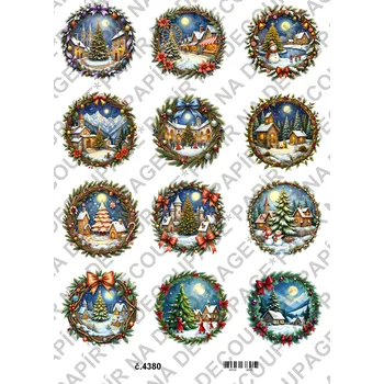 Umělecký papír Rýžový a soft papír na decoupage - Vánoční kolečka - KB4380 Materiál: Soft, Rozměr: A4