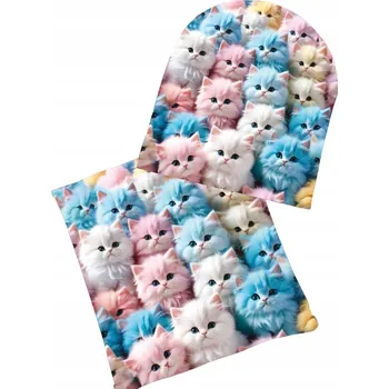 Čepice Dětská zimní podzimní Čepice Nákrčník s kočkami