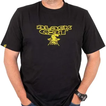 Pánské tričko Black Cat tričko DISTRESSED Logo Black Tee, vel. XXXL (Tričko pro rybáře, černé s krátkým rukávem a logem Black Cat.)