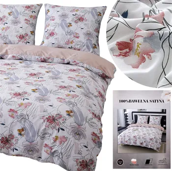 Povlečení Povlečení 160x200 3 Č. sada z bavlněného saténu, oboustranné, Jiřina 20