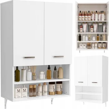 Koupelnový nábytek Závěsná koupelnová skříňka Muvu bílá MDF, 2 dvířka, 4 police, 64x90x30 cm