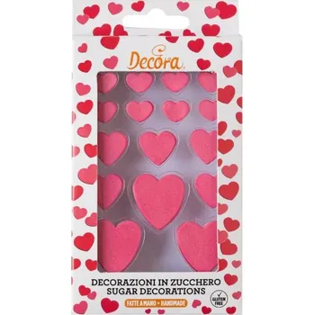 Jedlá dekorace na dort Cukrová dekorace červený srdce, 16ks - Decora