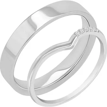 Prsten Dámský prsten s lab-grown diamanty a pánský plochý prsten Wade