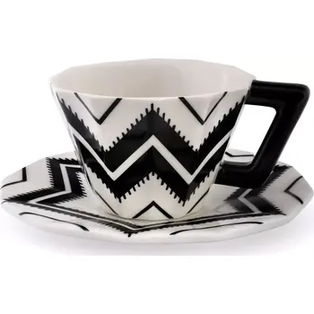 Porcelánový šálek s podšálkem cik cak čárkovaný