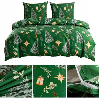 Povlečení Povlečení SVĚTELNÉ 220x200 3 Č. povlečení 70x80 hladké Eusebia Home vánoční stromky