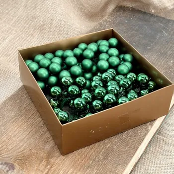 Vánoční dekorace Vánoční Baňky na drátku zelené 2 cm - 144 kusů ve zlaté krabičce