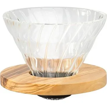 Příprava kávy Hario skleněný dripper V60-01 Olive Wood, olivové dřevo