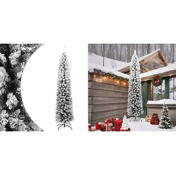 Vánoční stromek Štíhlý umělý vánoční stromek, zelený, zasněžený, 240 cm, PVC