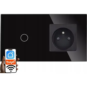 vypínač WIFI SPÍNAČ SVĚTLA 1G JEDNODUCHÝ + ZÁSUVKA SKLENĚNÝ PANEL ČERNÝ