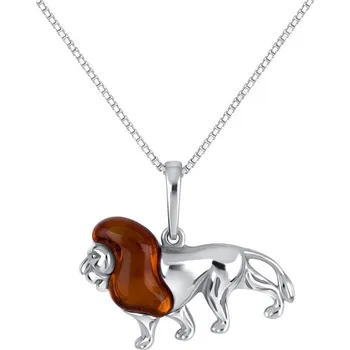 Přívěsek Stříbrný jantarový přívěsek ve tvaru lva Singa