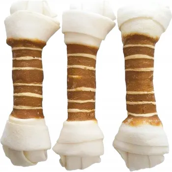 Pamlsek pro psa Happy Snacky Kost s králíkem, vázaná, 3 ks, 18 cm - Žvýkací hračka pro psy