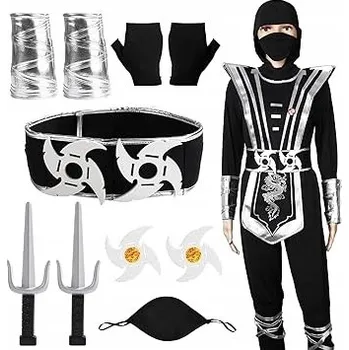Karnevalový kostým KOSTÝM KOSTÝM NINDŽŮ PŘEVLEK BOJOVNÍK DĚTI HALLOWEEN PŘEVLEK 8-10