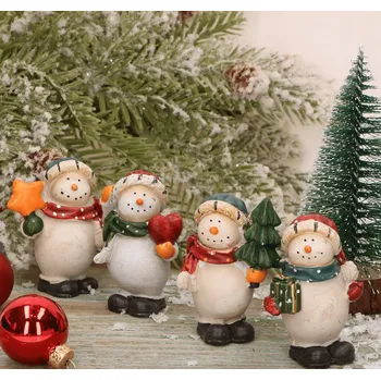 Vánoční dekorace Vánoční sněhulák 6,5 cm keramická figurka vánoční ozdoba MIX 4 ks