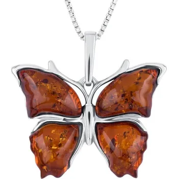 Přívěsek Stříbrný jantarový přívěsek ve tvaru motýla Kupu