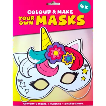 kreativní sada Sada 4 masek k dotvoření a vybarvení – Vyrob si vlastní DIY masku