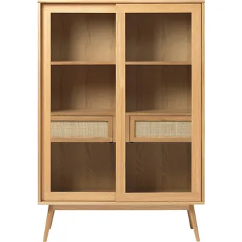 Knihovna Vitrína v dekoru dubu s posuvnými dveřmi v přírodní barvě 110x160 cm Barrali – Unique Furniture ID_1687036