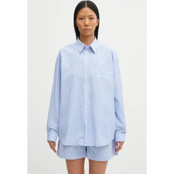 Bavlněná košile Sporty & Rich Eden Script Oversized dámská, modrá barva, relaxed, s klasickým límcem, SI00760673ST61, L, 50X