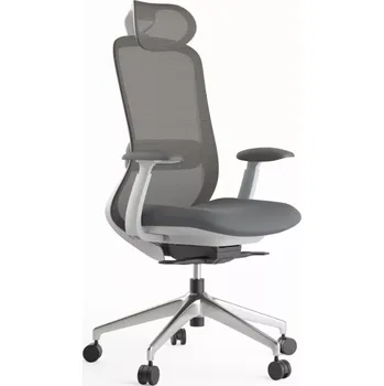 Kancelářská ergonomická židle BESSEL s podhlavníkem — síť, šedý plast, nosnost 120 kg, světle šedá MERCURY STAR