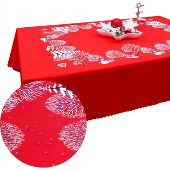 ubrus Vánoční ubrus – Červený, voděodolný, sněhuláci, 200x140 cm