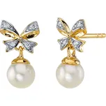 Perlové náušnice se zlatými mašlemi a diamanty Pegeen