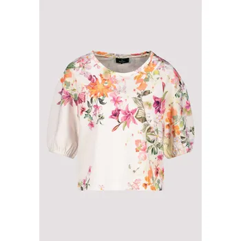 Dámské tričko Mikina Monari 9637 bílá s květy a krátkým rukávem Velikost: 40