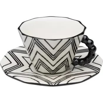 Porcelánový šálek s podšálkem černý cik cak