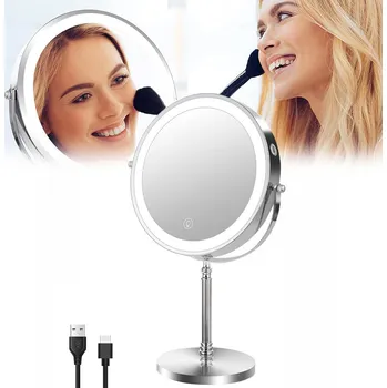 Zrcadlo KOSMETICKÉ ZRCÁTKO OBOUSTRANNÉ 360° S LED PODSVÍCENÍM ZRCADLO STOJÍCÍ 8 palců