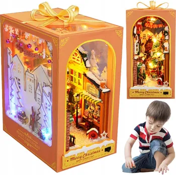 Doplněk pro panenku 3D LED PUZZLE SADA S NAPÍNACÍMI DOMÉČKY PRO PANENKY, KNIHOVNA, 18X15X9,8 CM