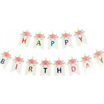 GIRLANDA VLÁJKY HAPPY BIRTHDAY JEDNOROŽEC DUHOVÁ