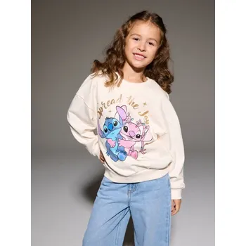 Dívčí mikina Sinsay - Bavlněná mikina s potiskem Stitch - krémová - 342DN-01X - 342DN-01X-134