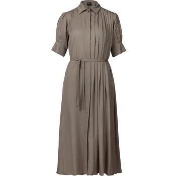 Dámské šaty Šaty Nu Denmark 8327-26 hnědo-zelené dlouhé košilové s plisé Velikost: 36