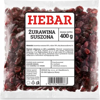 Sušené ovoce Sušené brusinky slazené celé Hebar 400 g