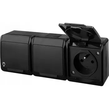 Elektrická zásuvka EPN Trojitá zásuvka na omítku Hermes 3x2P+Z černá