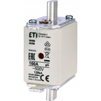 POUŽITELNÁ PRŮMYSLOVÁ POJISTKA POMALÁ GG 00 160A 500V AC KOMBI ETI-POLAM NH