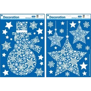 Okenní dekorace Okenní fólie 290X410mm, sněhulák, hvězda mix, bílá