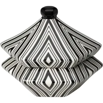 Dóza na potraviny Kubistická šestiboká dóza s víkem s černým dekorem