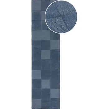 Koberec Tmavě modrý ručně tkaný vlněný běhoun 60x230 cm Checkerboard – Flair Rugs ID_1687702