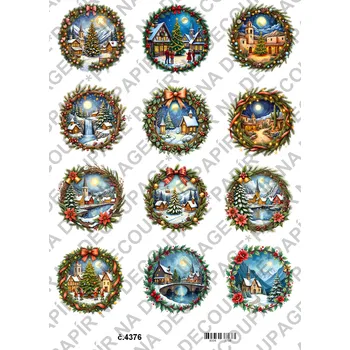 Umělecký papír Rýžový a soft papír na decoupage - Vánoční kolečka - KB4376 Materiál: Soft, Rozměr: A4