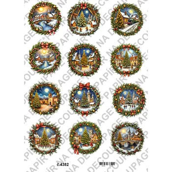Umělecký papír Rýžový a soft papír na decoupage - Vánoční kolečka - KB4382 Materiál: Soft, Rozměr: A4